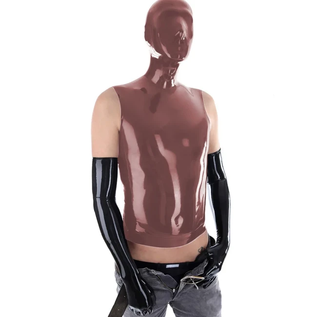 Vinyl PVC Leather Fetish Masked Hooded Tops Sexy Sleeveless Back Zipper Clubwear Slim Roleplay Costumes Exotic Clothing 7XL