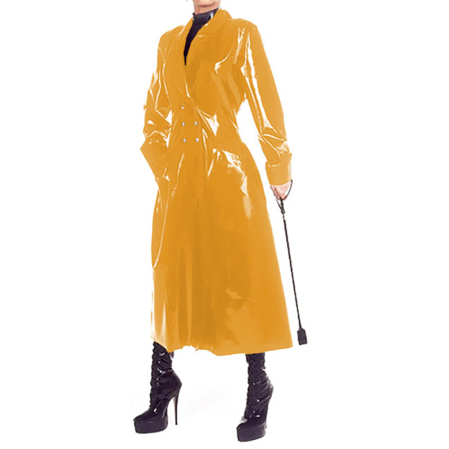 Double Breasted Fashion Ladies PVC Leather Long Trench Coats Turn-down Collar Long Sleeve Overcoat Sexy Fetish Clubwear 7XL