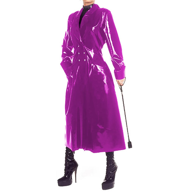 Double Breasted Fashion Ladies PVC Leather Long Trench Coats Turn-down Collar Long Sleeve Overcoat Sexy Fetish Clubwear 7XL