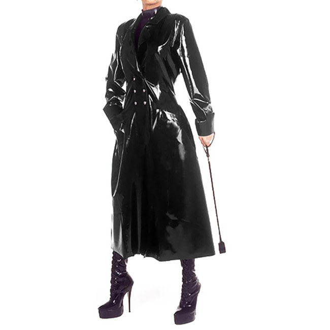 Double Breasted Fashion Ladies PVC Leather Long Trench Coats Turn-down Collar Long Sleeve Overcoat Sexy Fetish Clubwear 7XL