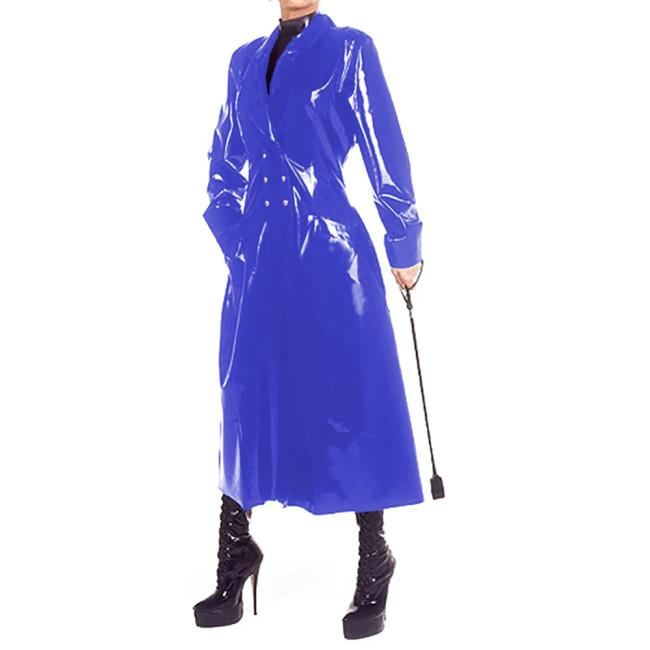 Double Breasted Fashion Ladies PVC Leather Long Trench Coats Turn-down Collar Long Sleeve Overcoat Sexy Fetish Clubwear 7XL