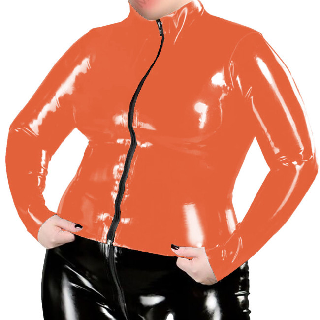 Plus Size Nightclub Womens Jacket Glossy PVC Leather Zipper Front Solid Color Coats Female Long Sleeve Outerwears Streetwear 7XL