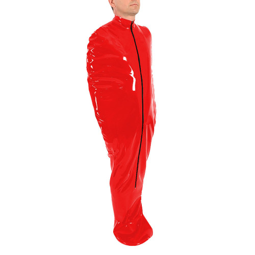 Unisex  Body Bag with Sleeve Vinyl PVC Leather Bondage Sack Front Zipper Novelty Sleepsack Sexy Body Suit Clubwear 7XL