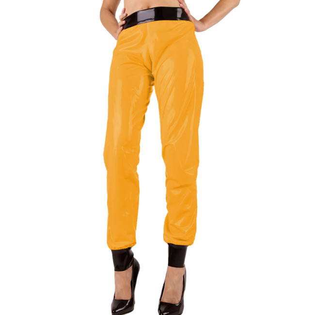 Sexy Lady High Waist PVC Leather Black Pants Patchwork Women Casual Stretch Trousers Clubwear 7XL Exotic Pants