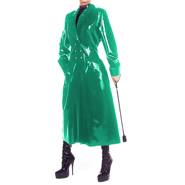 Double Breasted Fashion Ladies PVC Leather Long Trench Coats Turn-down Collar Long Sleeve Overcoat Sexy Fetish Clubwear 7XL