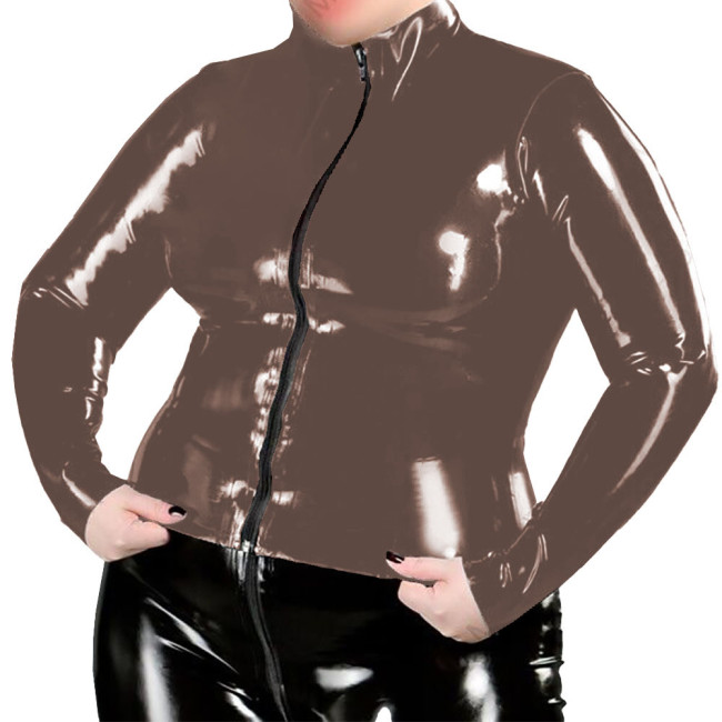 Plus Size Nightclub Womens Jacket Glossy PVC Leather Zipper Front Solid Color Coats Female Long Sleeve Outerwears Streetwear 7XL