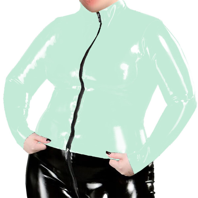 Plus Size Nightclub Womens Jacket Glossy PVC Leather Zipper Front Solid Color Coats Female Long Sleeve Outerwears Streetwear 7XL