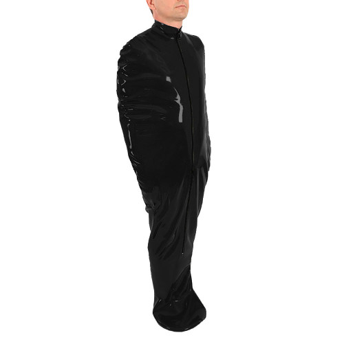 Unisex  Body Bag with Sleeve Vinyl PVC Leather Bondage Sack Front Zipper Novelty Sleepsack Sexy Body Suit Clubwear 7XL