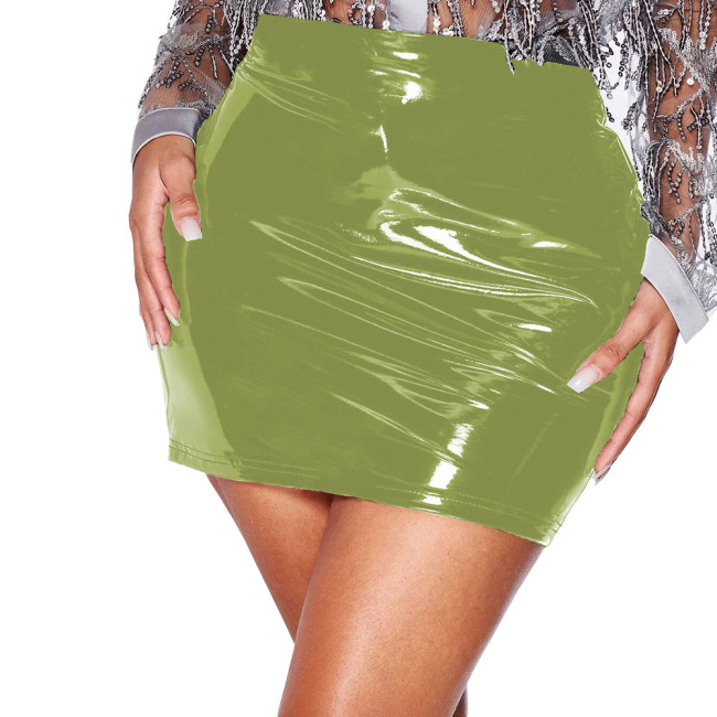 Sexy Push Up Mini Skirt Vinyl PVC Leather Short Black Skirt Slim Fit Summer Clothing Exotic Costumes Maid Cosplay 7XL