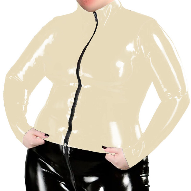 Plus Size Nightclub Womens Jacket Glossy PVC Leather Zipper Front Solid Color Coats Female Long Sleeve Outerwears Streetwear 7XL
