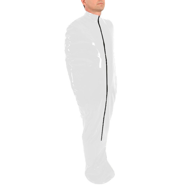 Unisex  Body Bag with Sleeve Vinyl PVC Leather Bondage Sack Front Zipper Novelty Sleepsack Sexy Body Suit Clubwear 7XL