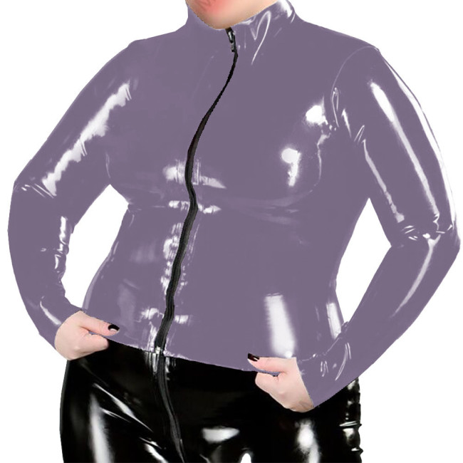 Plus Size Nightclub Womens Jacket Glossy PVC Leather Zipper Front Solid Color Coats Female Long Sleeve Outerwears Streetwear 7XL