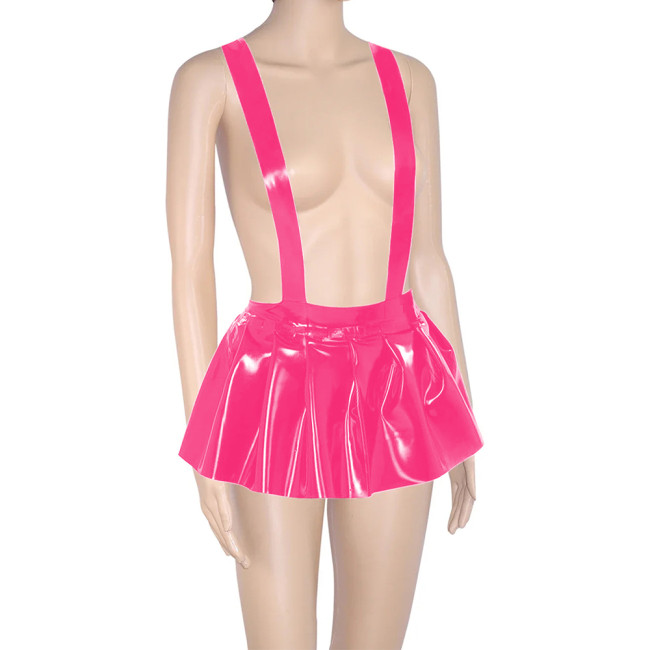 Plus Size Spaghetti Strap Skirt Hight Waisted A-line Pleated Mini Skirts Glossy PVC Leather Sweet Bachelorette Party Clothing