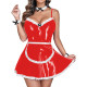 Maid Costumes with Apron and Lace Choker Bracelet Sets Sexy Spaghetti Slip Deep V Neck Mini Dress PVC Leather Cosplay Clubwear