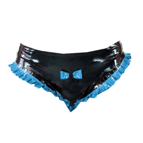 Sexy Spandex PVC Leather Underwaer Sweet Candy Color Ruffles Edging Small Bowknot Decorate Female Briefs Beach Vacation Panties