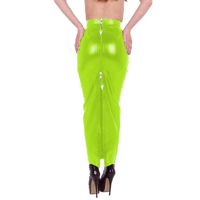 Lockable PVC Shiny High Waist Hobble Skirts Sissy Sexy Two-way Zipper Long Mermaid Pencil Skirts Wetlook Bodycon Skirts Fetish