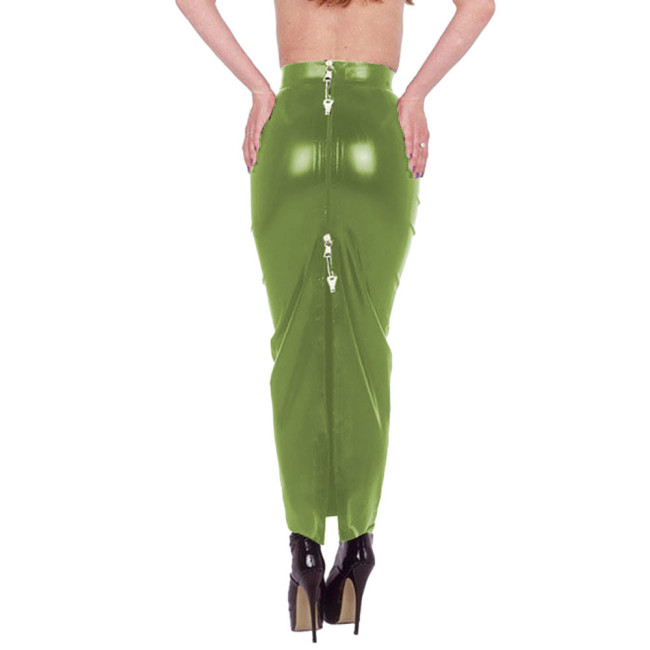 Lockable PVC Shiny High Waist Hobble Skirts Sissy Sexy Two-way Zipper Long Mermaid Pencil Skirts Wetlook Bodycon Skirts Fetish