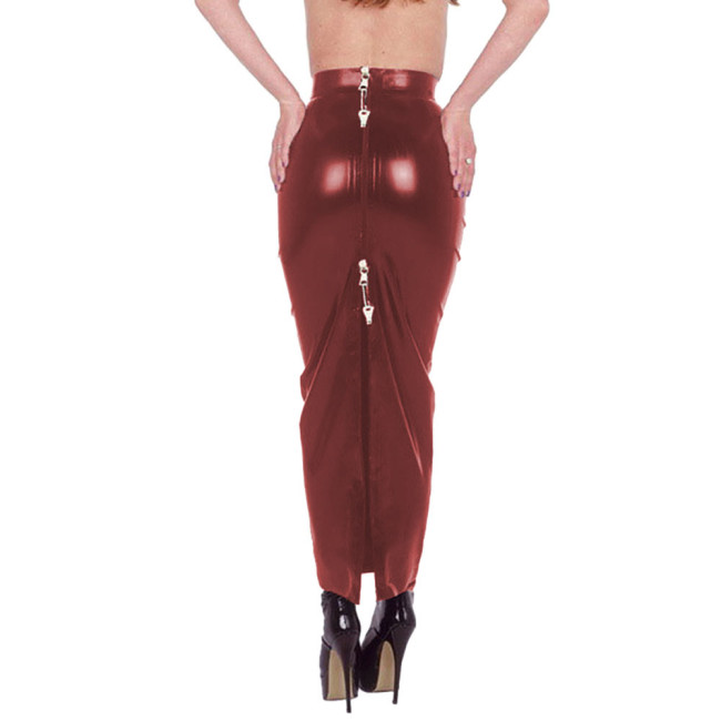 Lockable PVC Shiny High Waist Hobble Skirts Sissy Sexy Two-way Zipper Long Mermaid Pencil Skirts Wetlook Bodycon Skirts Fetish