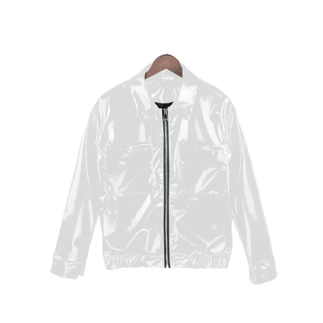 Mens Glossy Patent Leather Long Sleeve Coat Fashion Streetwear Male PVC Shiny Turn Down Collar Motorcycle Jacket Fetish Clubwear