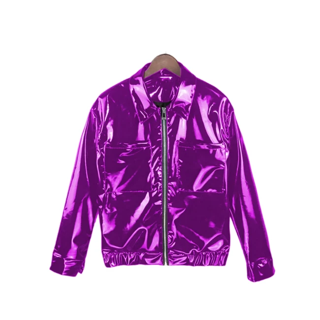 Mens Glossy Patent Leather Long Sleeve Coat Fashion Streetwear Male PVC Shiny Turn Down Collar Motorcycle Jacket Fetish Clubwear