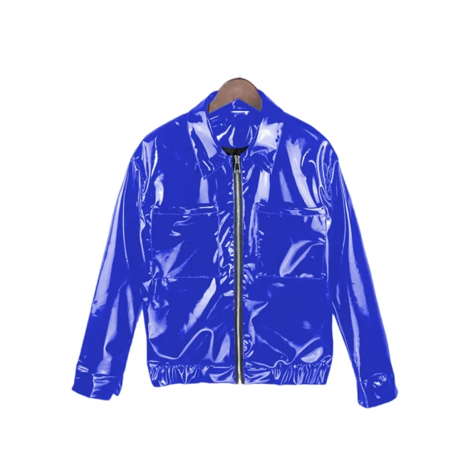 Mens Glossy Patent Leather Long Sleeve Coat Fashion Streetwear Male PVC Shiny Turn Down Collar Motorcycle Jacket Fetish Clubwear
