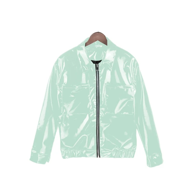 Mens Glossy Patent Leather Long Sleeve Coat Fashion Streetwear Male PVC Shiny Turn Down Collar Motorcycle Jacket Fetish Clubwear