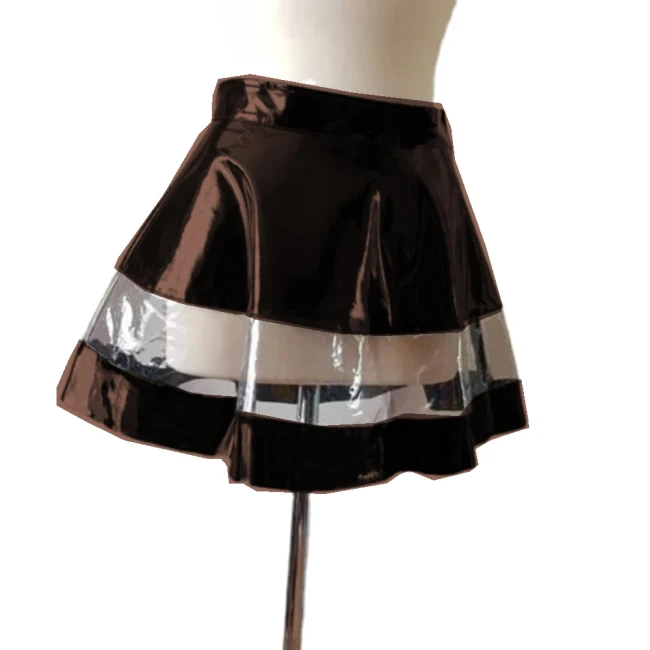 Sexy Pole Dancing Mini Pleated Skirts Women High Waist Shiny PVC Patchwork A-Line Skirt Wetlook Ruffles Plus Size Skater Skirts