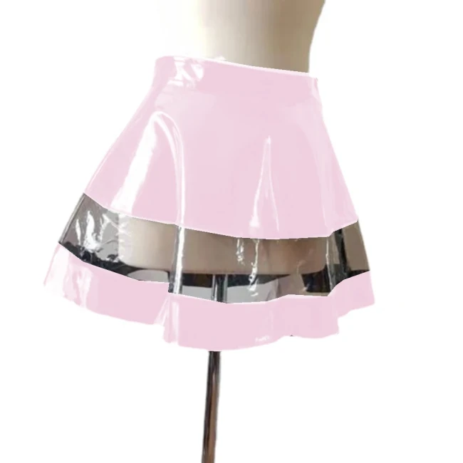 Sexy Pole Dancing Mini Pleated Skirts Women High Waist Shiny PVC Patchwork A-Line Skirt Wetlook Ruffles Plus Size Skater Skirts