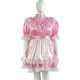 French Sissy Satin Lace Patchwork Maid Dress with Apron Sweet Short Sleeved High Neck A-line Fluffy Dress Party Cosplay Uniforms