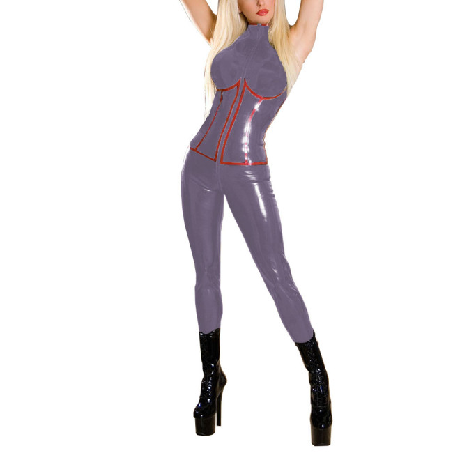 Zipper Sexy Open Crotch Faux Latex Jumpsuit for Women Party Cosplay Sleeveless Catsuit Ladies Shiny Sheath PVC Wetlook Rompers