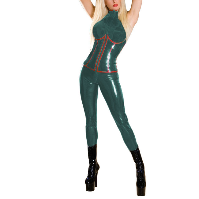 Zipper Sexy Open Crotch Faux Latex Jumpsuit for Women Party Cosplay Sleeveless Catsuit Ladies Shiny Sheath PVC Wetlook Rompers