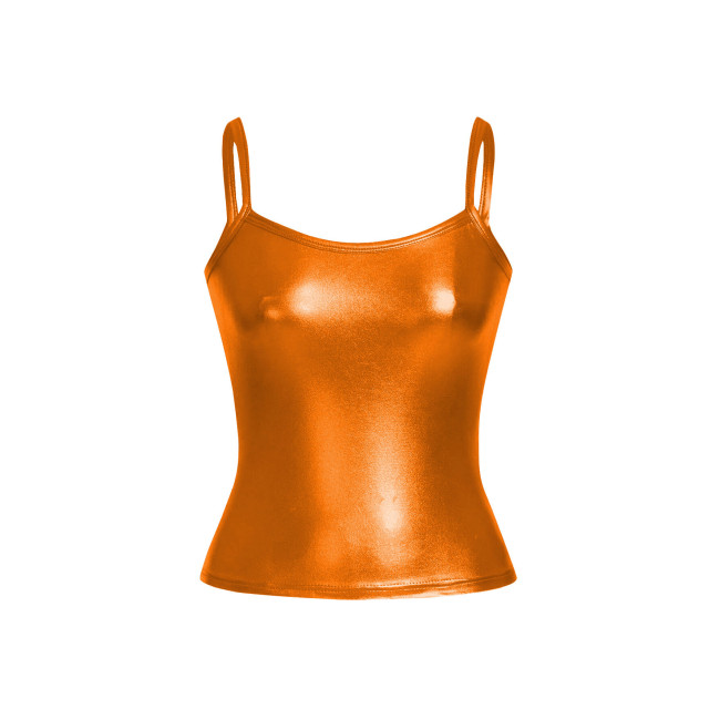 Plus Size Solid Color Tank Tops Metallic Shiny Spaghetti Strap Tops Summer High Street Camisole Sleeveless Basic Vest Women Tops