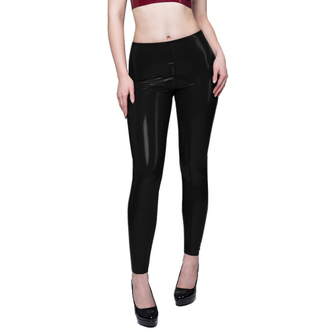 Ladies Sexy Zipper Open Crotch Legging Womens Shiny PVC Leather High Waist Slim Pants Plus Size Wetlook Pants Female Trousers