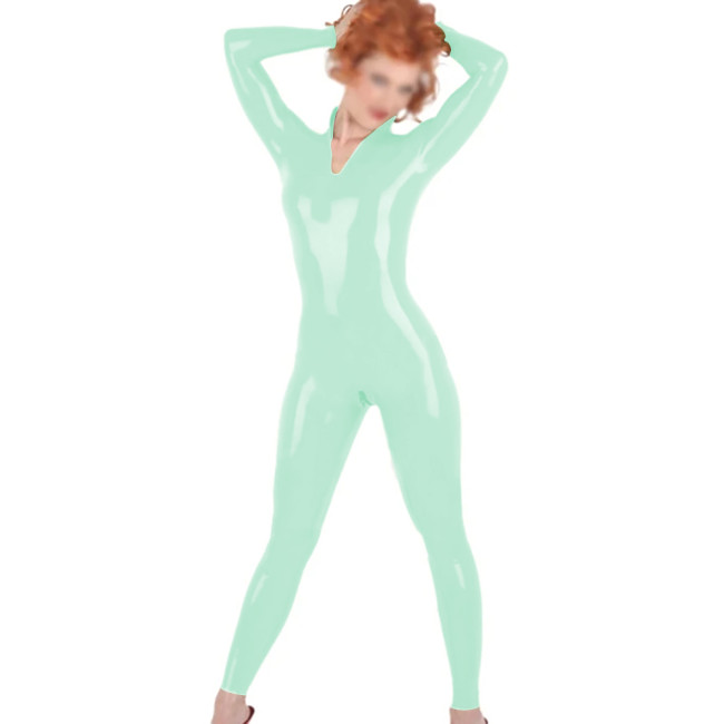 Large Size Women Sexy Shiny PVC Leathet Catsuit Wetlook Zipper Open Crotch Cosplay Jumpsuit Sexy V-neck Rompers Female Clubwear