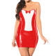 Women Waitress Sexy Wet Look Strapless Bodycon Dress Glossy PVC Leather French Servant Cosplay Sleeveless Mini Dress Rave Party