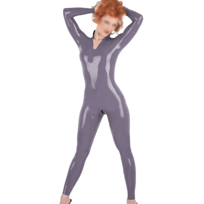 Large Size Women Sexy Shiny PVC Leathet Catsuit Wetlook Zipper Open Crotch Cosplay Jumpsuit Sexy V-neck Rompers Female Clubwear