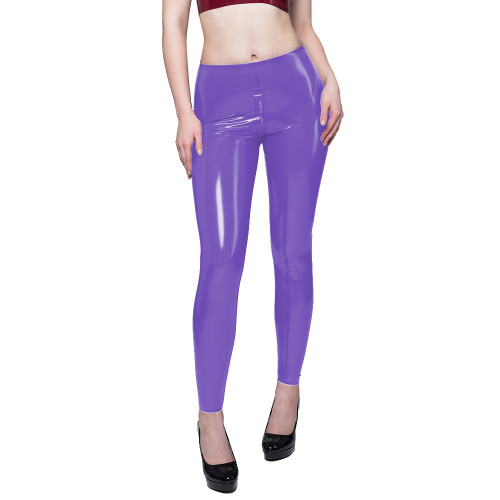 Ladies Sexy Zipper Open Crotch Legging Womens Shiny PVC Leather High Waist Slim Pants Plus Size Wetlook Pants Female Trousers