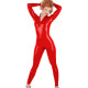 Large Size Women Sexy Shiny PVC Leathet Catsuit Wetlook Zipper Open Crotch Cosplay Jumpsuit Sexy V-neck Rompers Female Clubwear