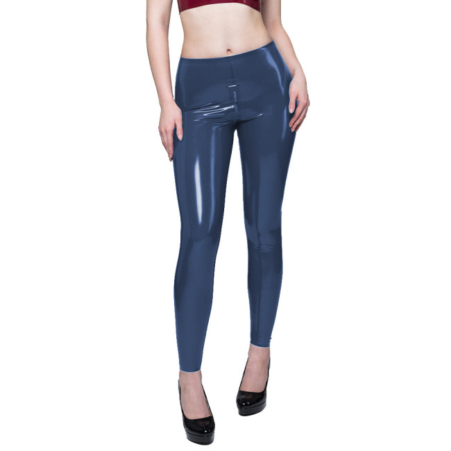 Ladies Sexy Zipper Open Crotch Legging Womens Shiny PVC Leather High Waist Slim Pants Plus Size Wetlook Pants Female Trousers