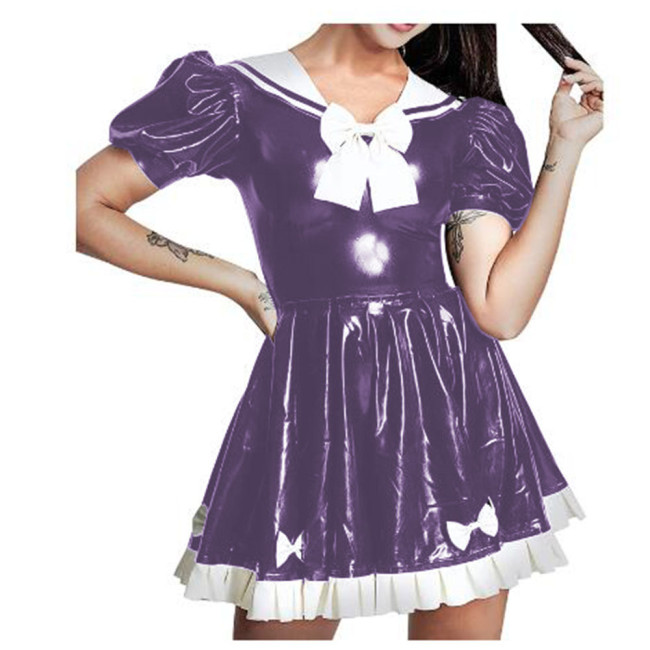 Womens Anime Cosplay Outfits School Uniform Sweet Sailor Collar Short Sleeve Bow Mini Flared Dress Halloween Role Play Costume