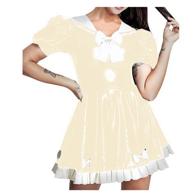 Womens Anime Cosplay Outfits School Uniform Sweet Sailor Collar Short Sleeve Bow Mini Flared Dress Halloween Role Play Costume