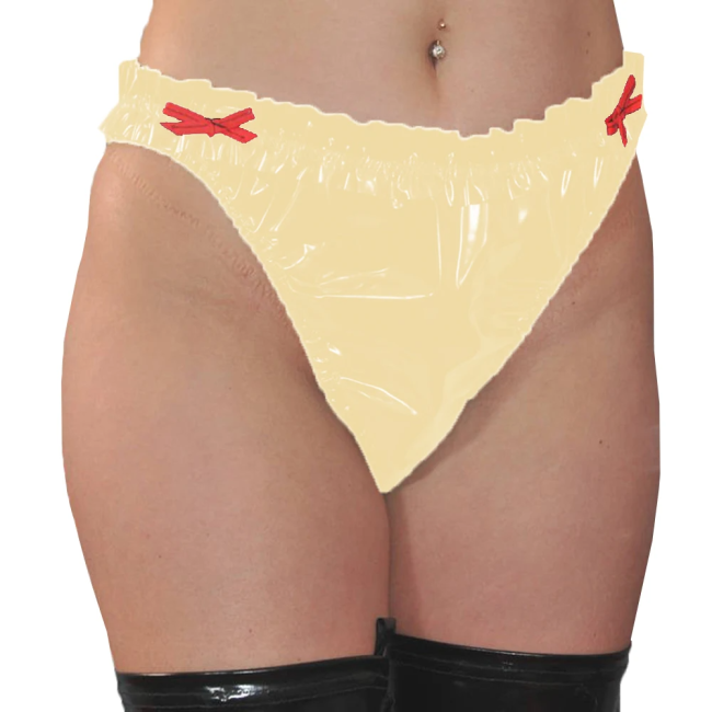 Exotic Wetlook Lingerie Sexy Shiny PVC Leather Thongs Underwear Female Mid Waist Bowknot Briefs Underpants Ruffles Underwear 7XL