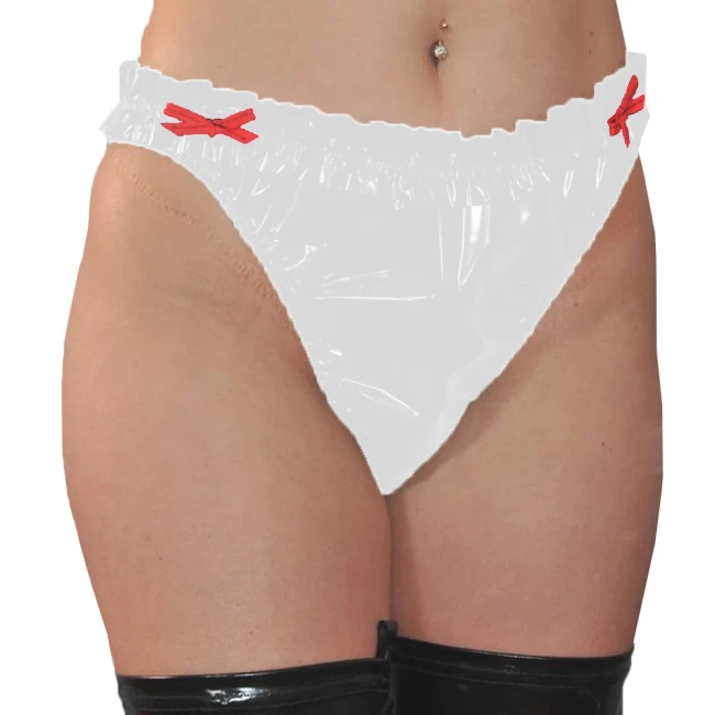 Exotic Wetlook Lingerie Sexy Shiny PVC Leather Thongs Underwear Female Mid Waist Bowknot Briefs Underpants Ruffles Underwear 7XL