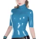 Wetlook PVC Leather High Neck Blouse Tops Faux Latex Half Sleeve Slim Sheath Women Shirt Jacket Sexy Club High Street Party