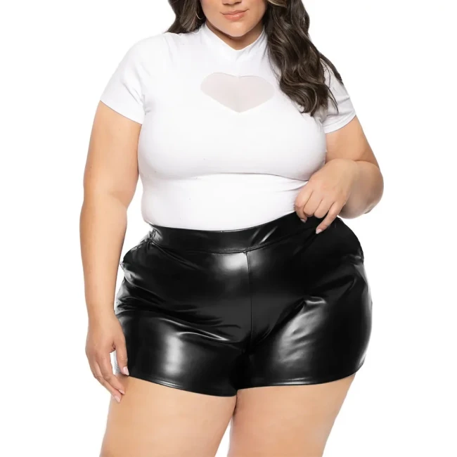 High Waist Elastic Matte Faux Leather Shorts High Street Sexy Stretch PU Hot Pants Rave Party Sheath Solid Color Shorts Clubwear