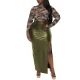 Plus Size High Waist Faux Leather Side Split Long Skirts Women Stretch PU Bodycon Party Skirts Sexy Ladies Tight Skirts Clubwear
