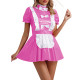 High Neck Short Sleeve Maid Lolita Uniform with Apron Front Bow Trim Mini Dress Dance Party Wear Halloween Costumes for Women