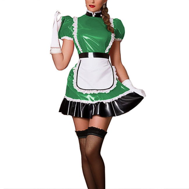 Mens Maid Dress Patent Leather Sissy Crossdresser Rave Party Carnival Naughty Maid Uniform Plus Size Gay Fetish Cosplay 7XL