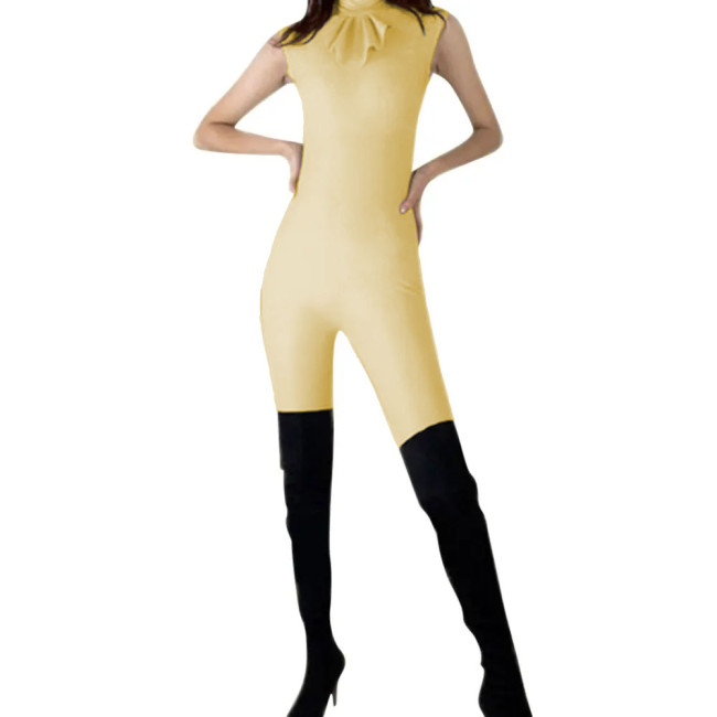 Sleeveless Catsuit Faux Leather Jumpsuit for Women Party Ladies Shiny Sheath PVC Wetlook Rompers High Neck Zentai Bodysuit 7XL