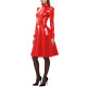Women Patent Leather A-Line Dress Long Puff Sleeve PVC Leather Costume High Neck Party Long Dress Slim Fit Vestido Female
